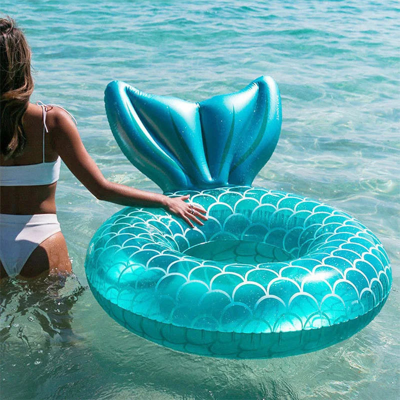 Inflatable Mermaid Swimming Ring with Backrest for Adults - image 5