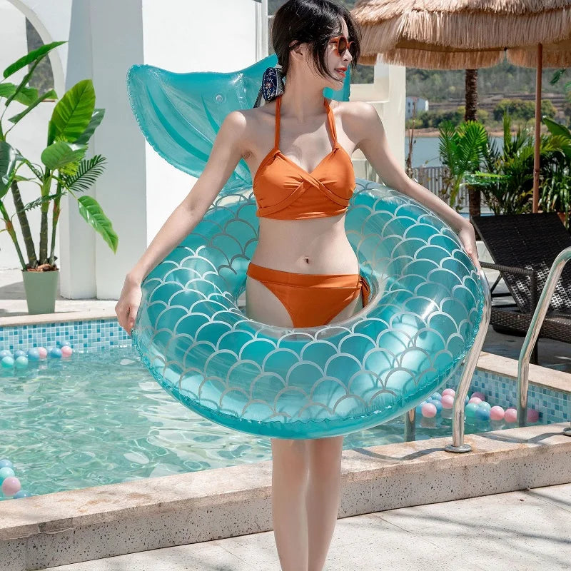 Inflatable Mermaid Swimming Ring with Backrest for Adults - image 2