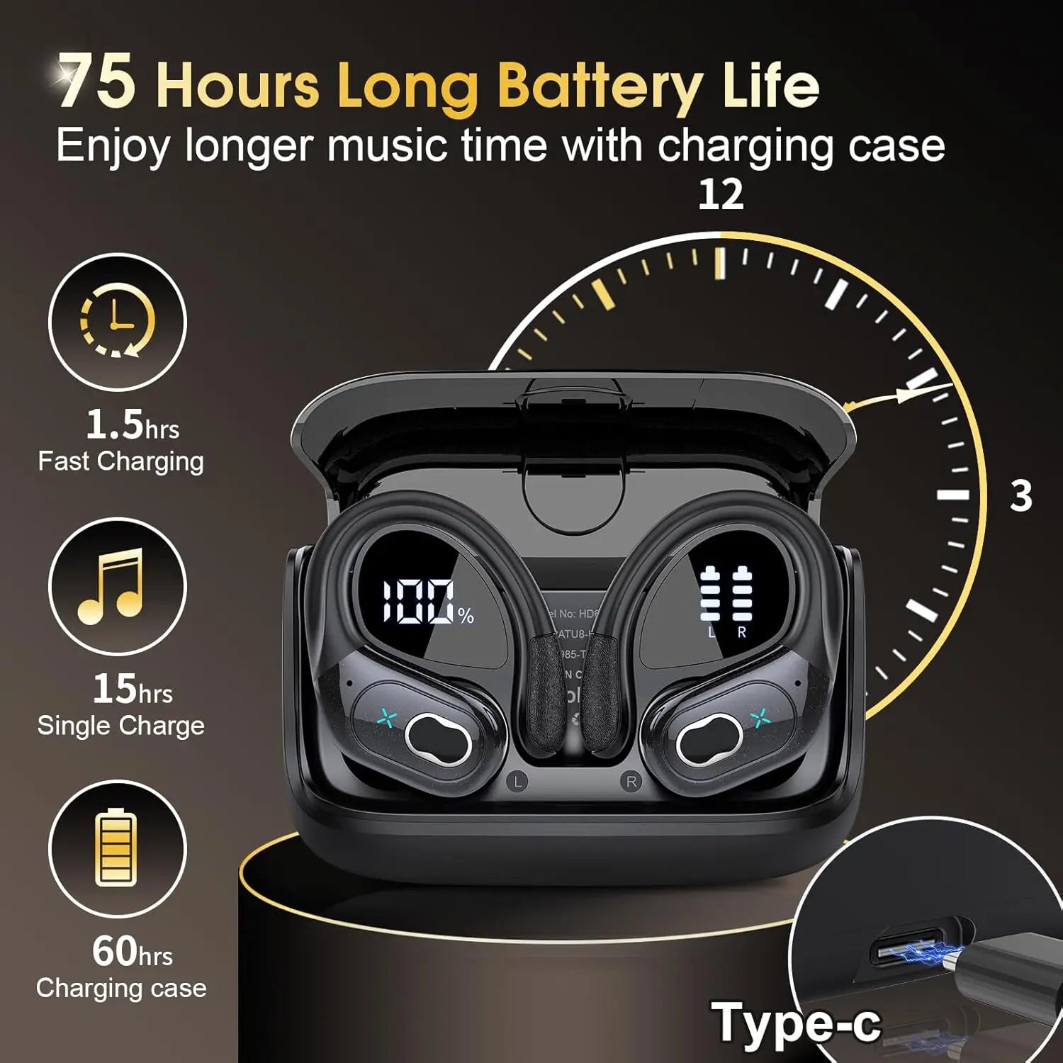 NNEOBA Bluetooth 5.4 Wireless Earbuds with Ear Hooks
