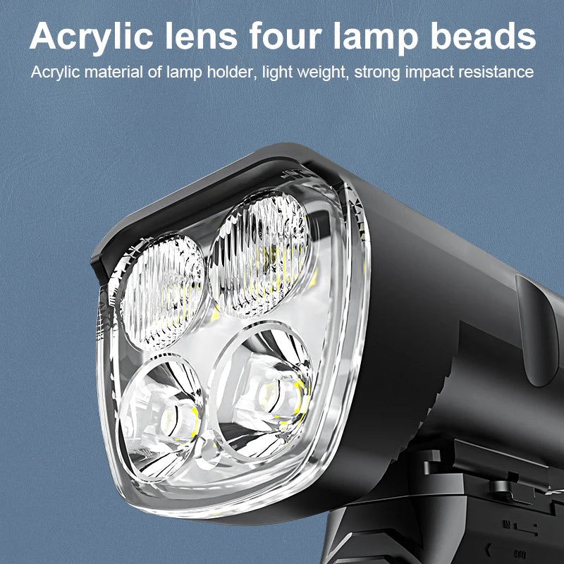 6400mAh Bike Front Light 2400LM LED Headlight Black