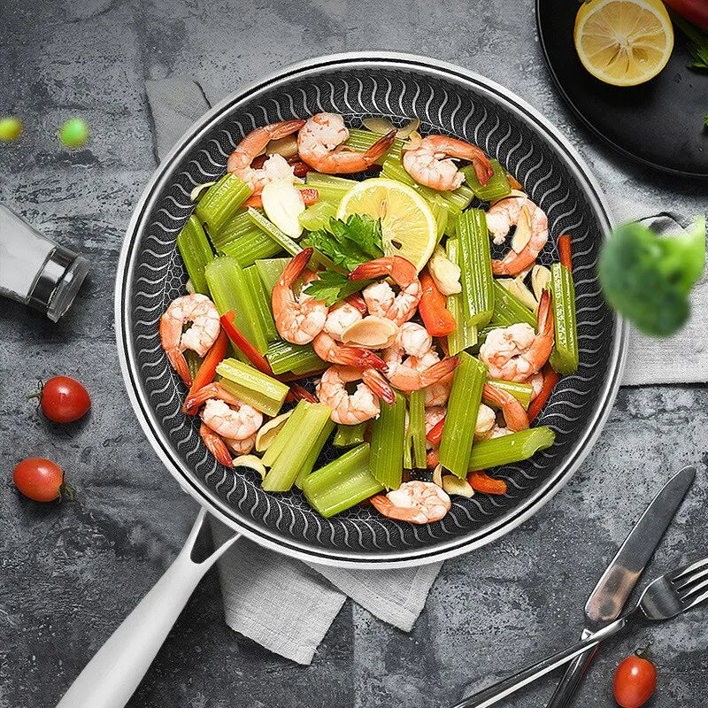 Premium 30cm Stainless Steel Honeycomb Nonstick Skillet Silver