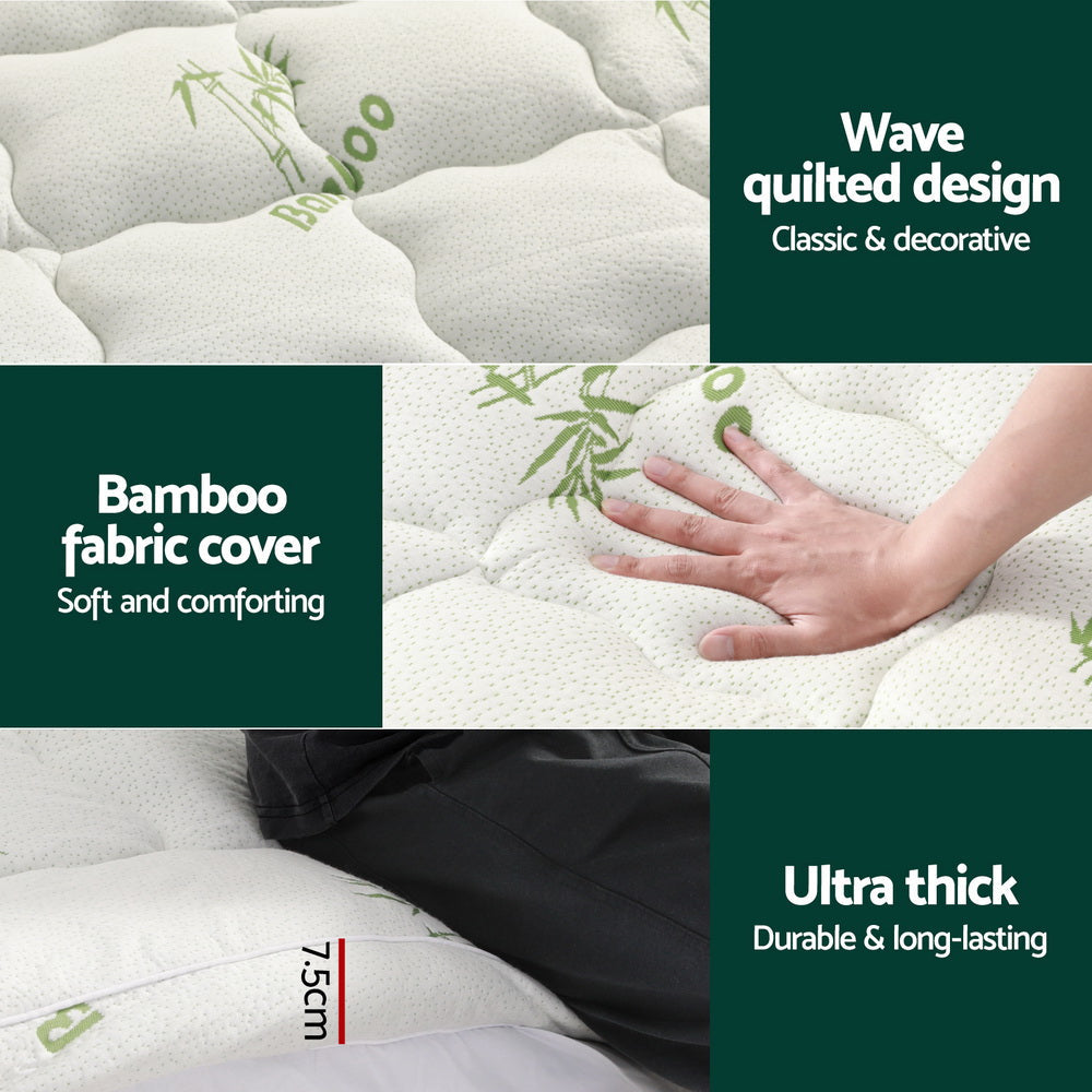 Giselle Bedding Mattress Topper Pillowtop Bamboo 7.5cm Queen - image 3