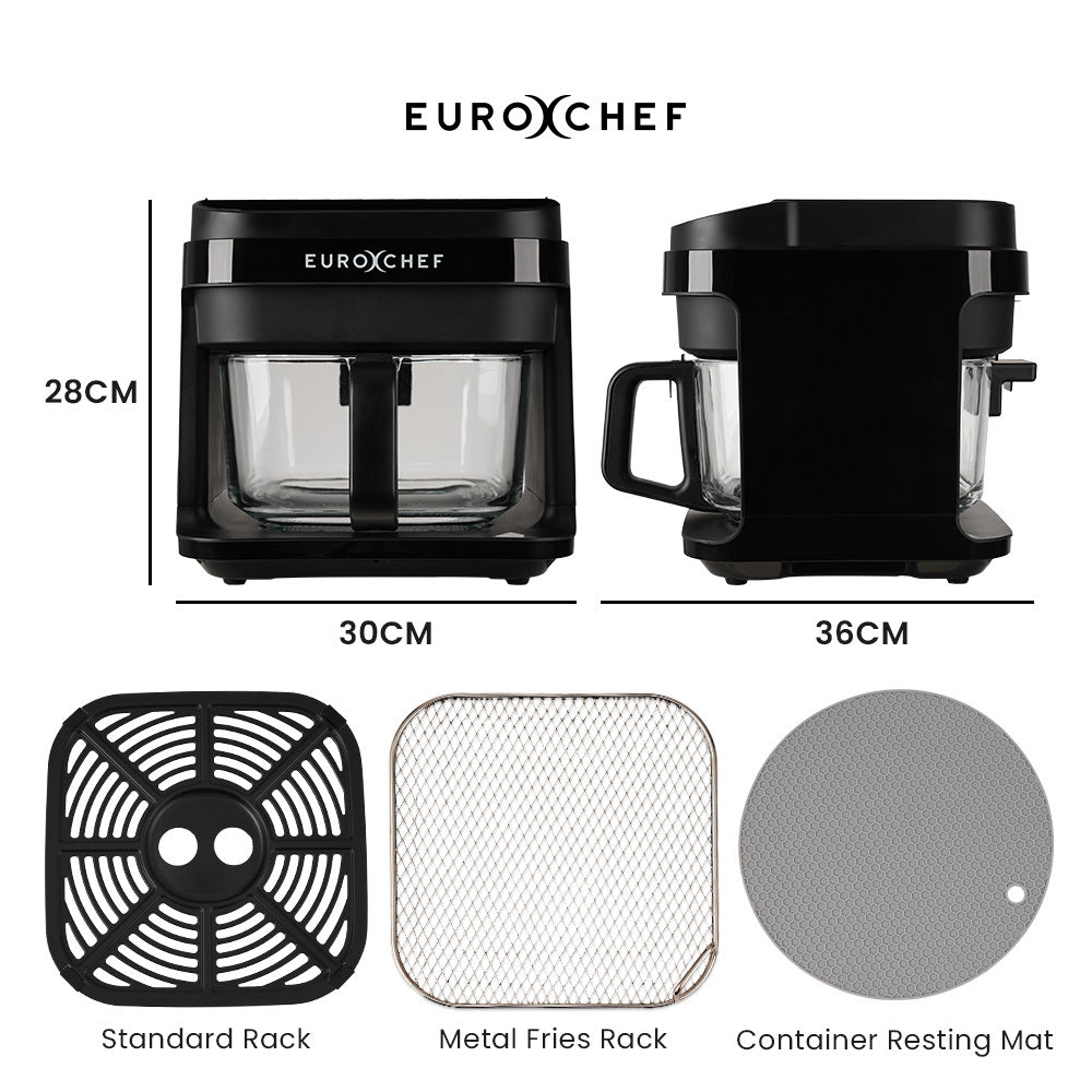 NNEDSZ EUROCHEF 6.5L Air Fryer, Electric Digital Airfryer with Glass Container, Black