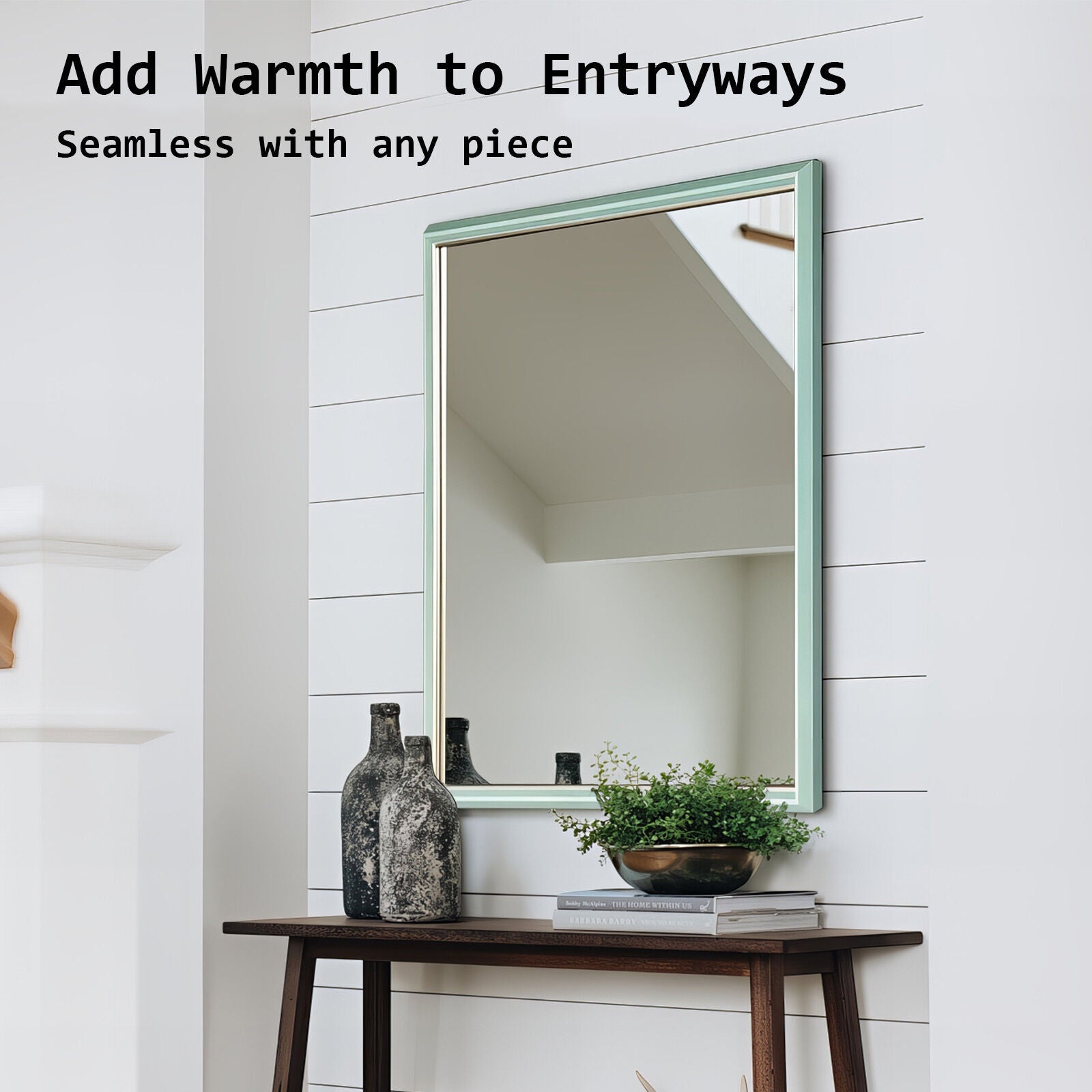 NNEDSZ Wall Mirror Rectangular Frame Bathroom 70x90cm Turquoise