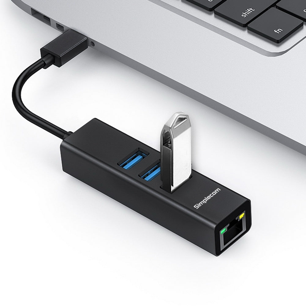CHN421 Aluminium USB-C to 3 Port USB HUB with Gigabit Ethernet Adapter Black - image 3