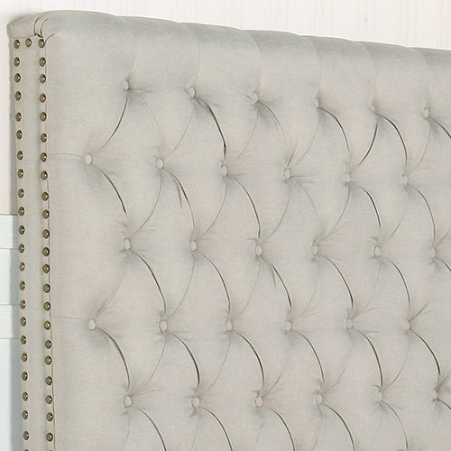 Bed Head King Size French Provincial Headboard Upholsterd Fabric Beige - image 3