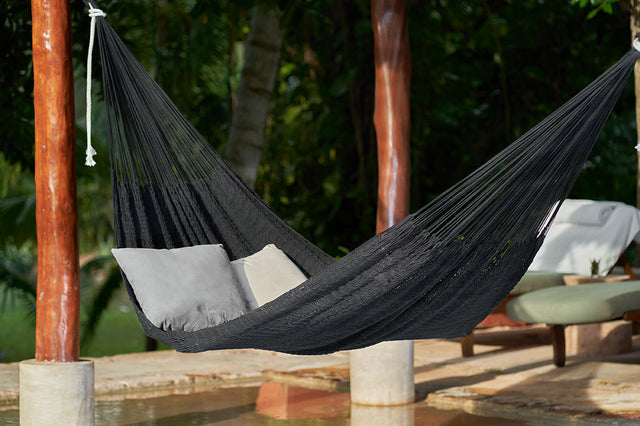 NNEDSZ Legacy King Size Outdoor Cotton Mexican Hammock in Black Colour-0