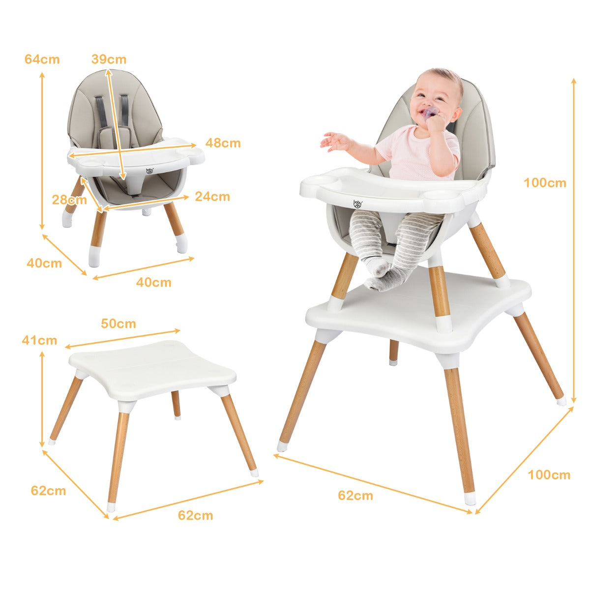 NNECW 5 in 1 Convertible Wooden High Chair for Babies