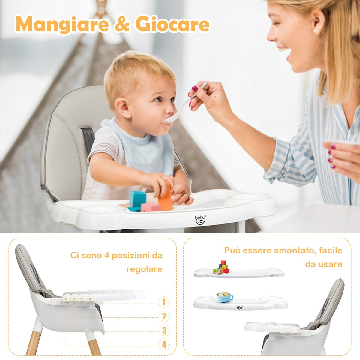 NNECW 5 in 1 Convertible Wooden High Chair for Babies