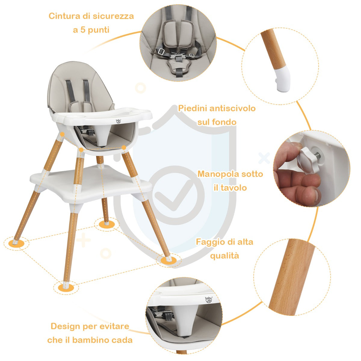 NNECW 5 in 1 Convertible Wooden High Chair for Babies