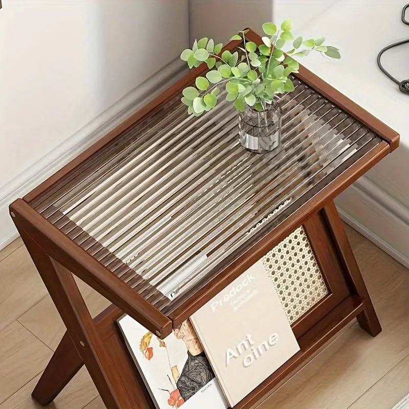 NNETM Mini Bedside Table - Sleek Tempered Glass Top