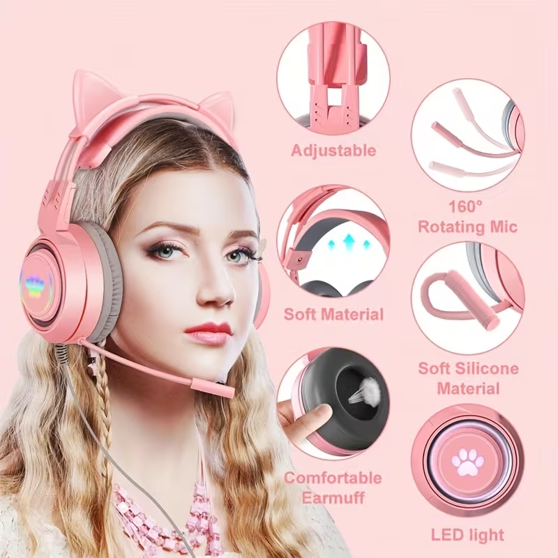 Cat Ear Gaming Headphones with RGB Lights - image 3
