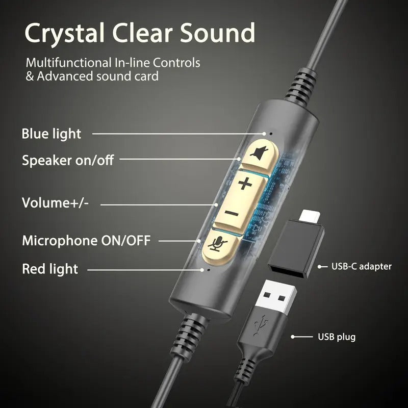 USB Wired Headset with Noise-Canceling Mic