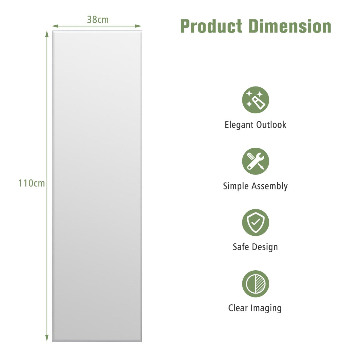 NNECW Full Length Rectangle Frameless Mirror with Beveled Edge for Living Room