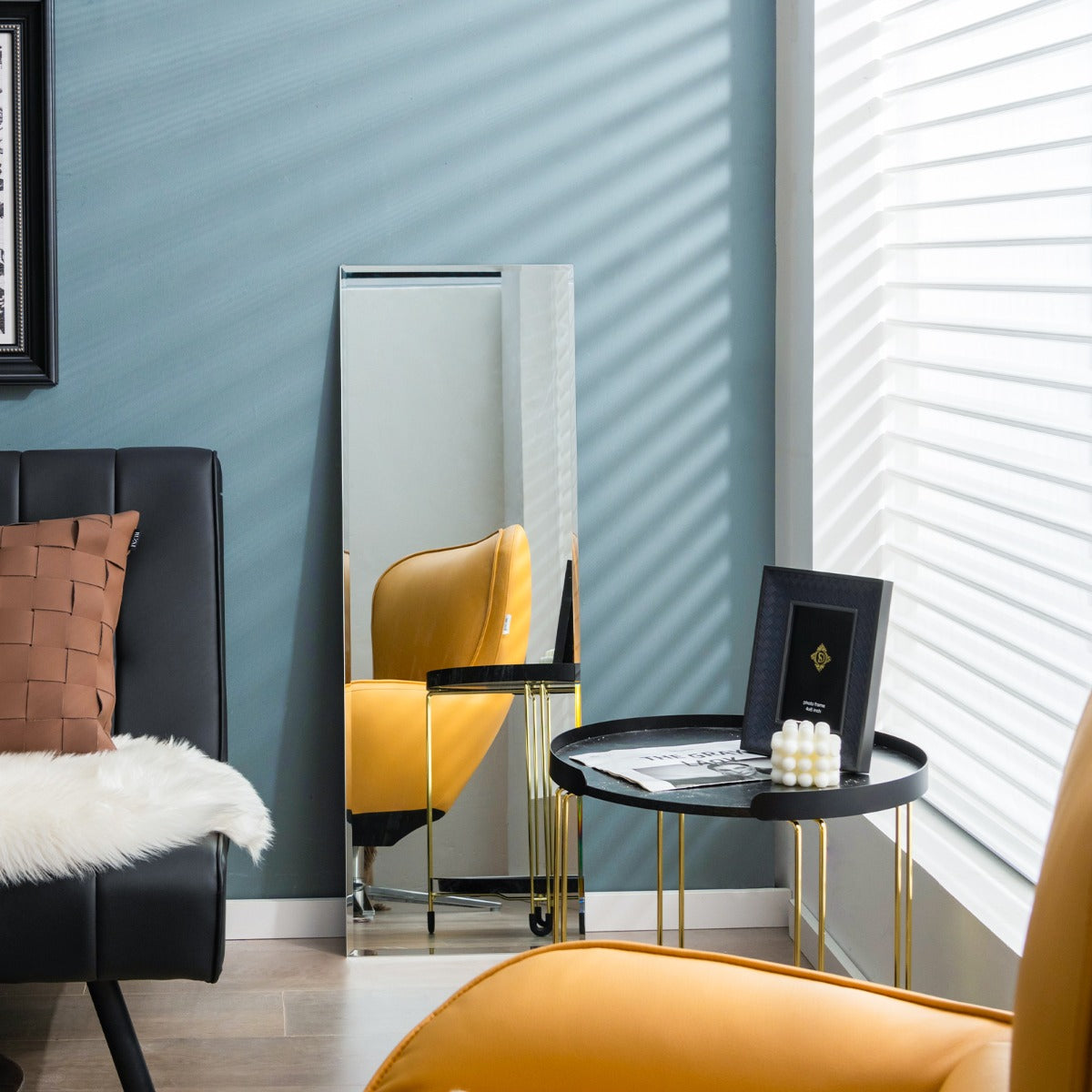 NNECW Full Length Rectangle Frameless Mirror with Beveled Edge for Living Room