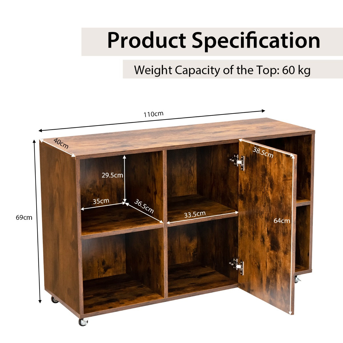 Mobile Wood File Cabinet with Wheels for Home/Office-Coffee - image 3