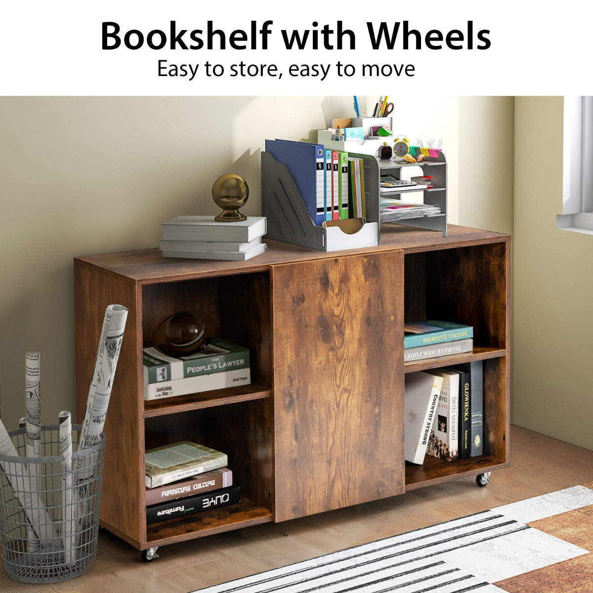 Mobile Wood File Cabinet with Wheels for Home/Office-Coffee - image 2