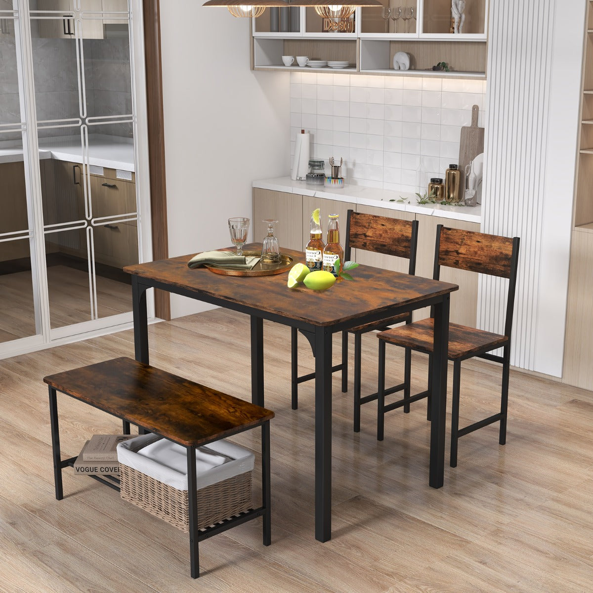4-Piece Dining Table and Chair Set with Metal Frame and Storage Rack for Dining - image 5