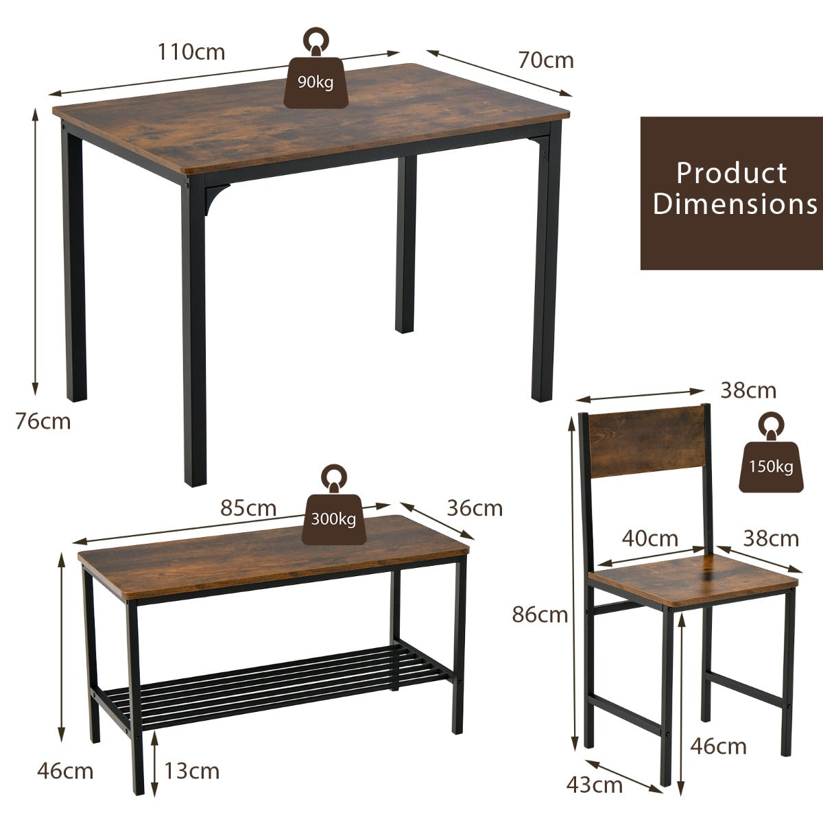 4-Piece Dining Table and Chair Set with Metal Frame and Storage Rack for Dining - image 4