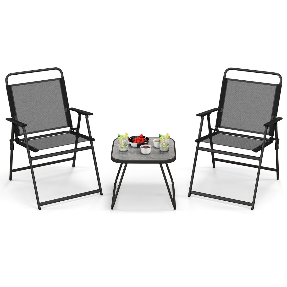 NNECW 3 Piece Patio Folding Conversation Set with Coffee Table for Backyard