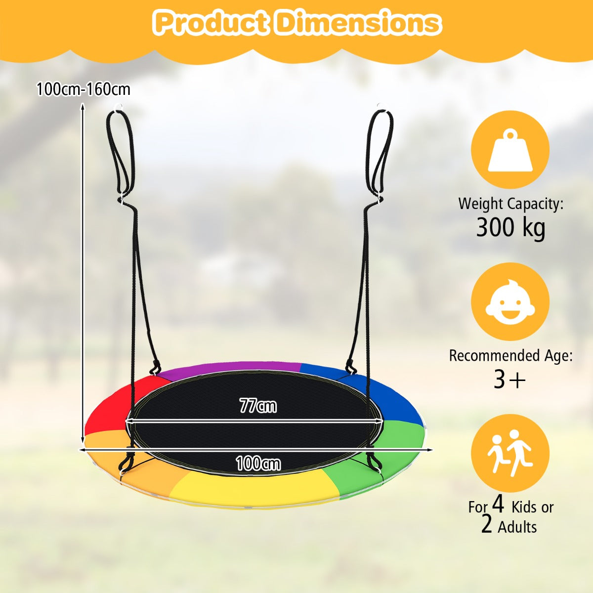 100cm Saucer Tree Swing with LED Lights for Kids-Multicolor - image 4
