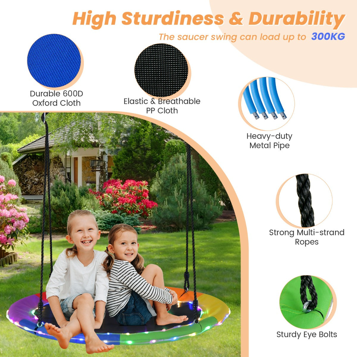 100cm Saucer Tree Swing with LED Lights for Kids-Multicolor - image 3