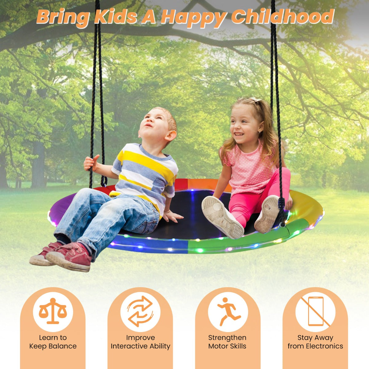100cm Saucer Tree Swing with LED Lights for Kids-Multicolor - image 5