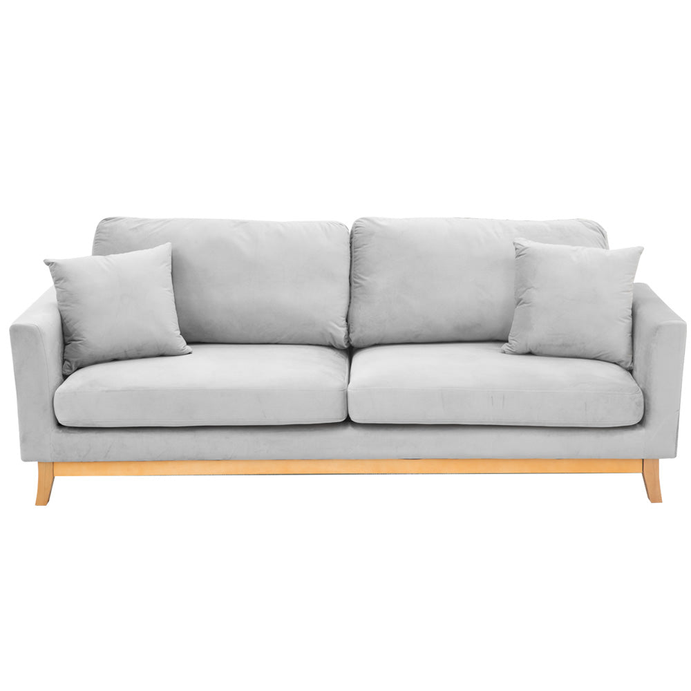 Sarantino 3 Seater Faux Velvet Sofa Bed Couch Furniture Light Grey - image 4