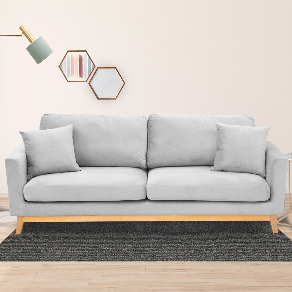 Sarantino 3 Seater Faux Velvet Sofa Bed Couch Furniture Light Grey - image 5
