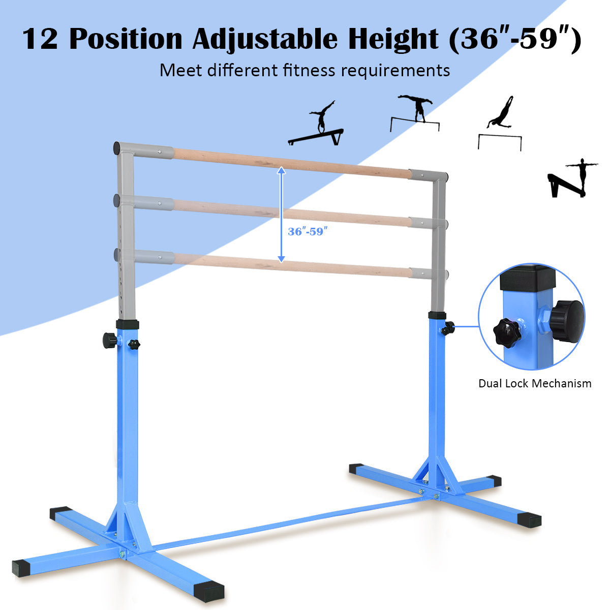 Gymnastics Training Bar with Non-slipping Rubber Pads for Indoor