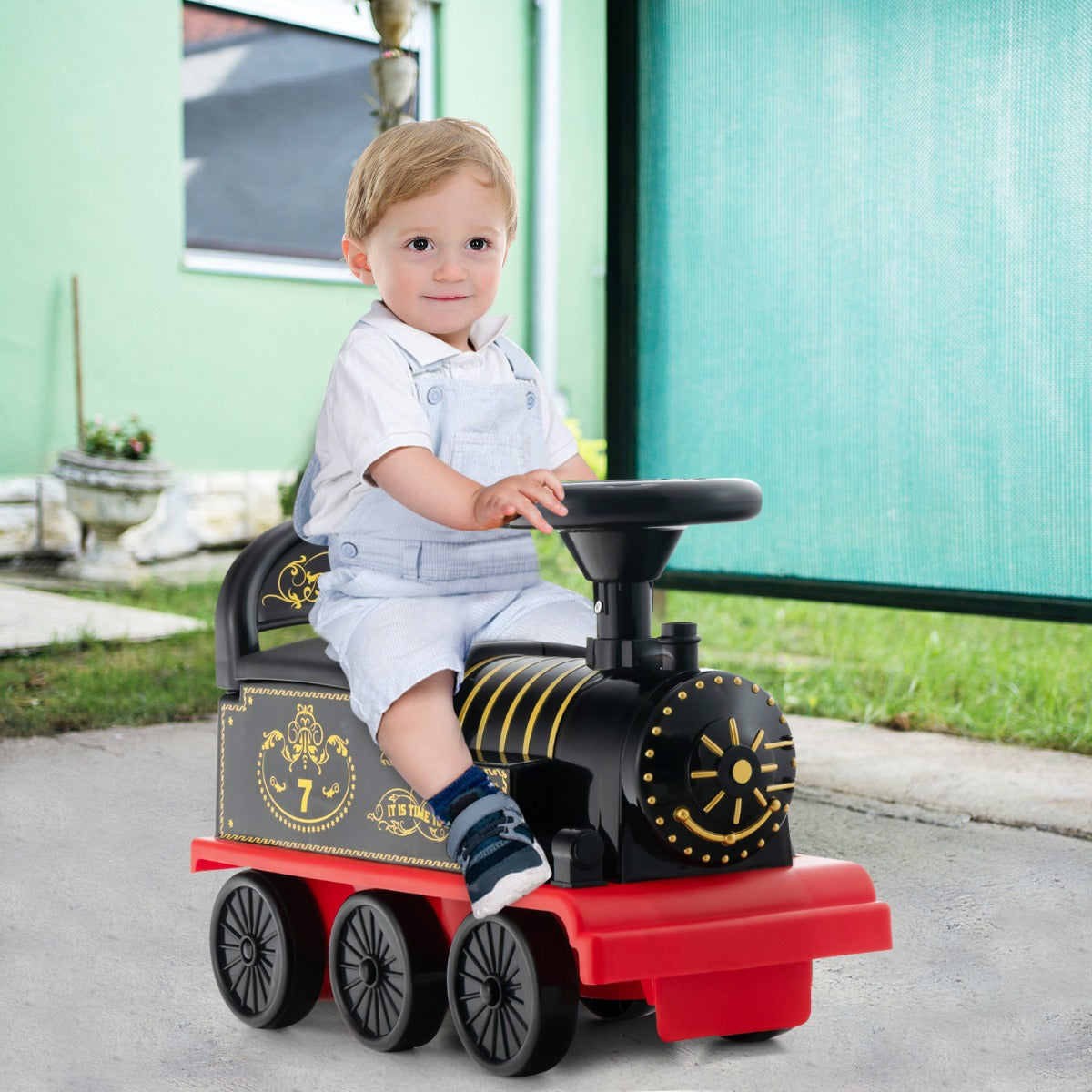 6V Electric Kids Ride On Train Toy with Track & 6 Wheels-Black - image 4