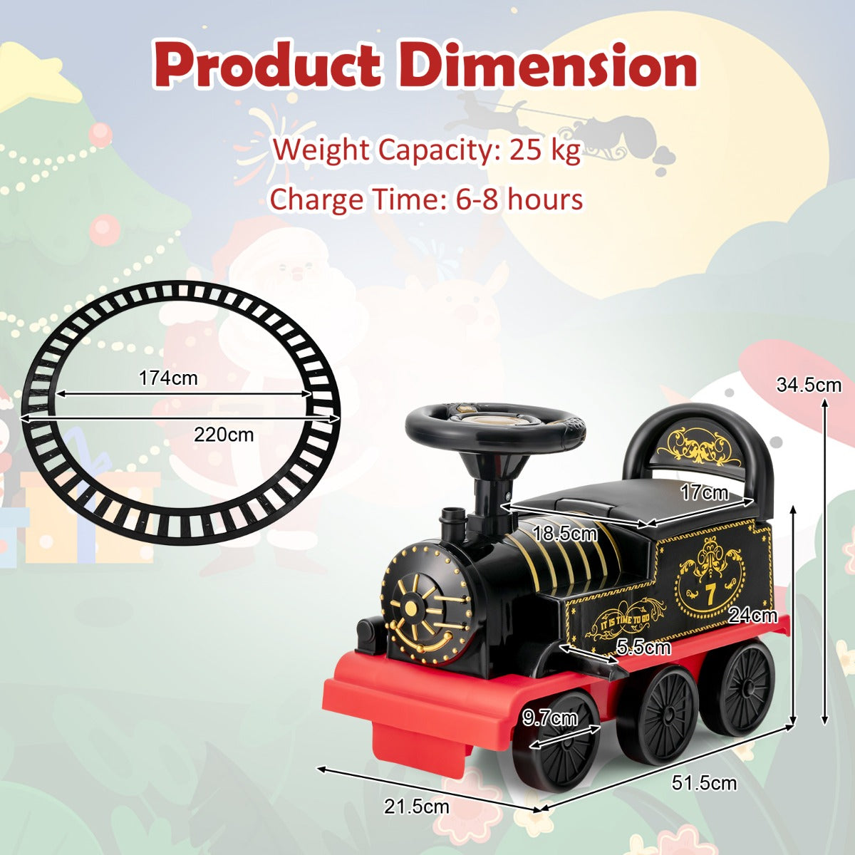 6V Electric Kids Ride On Train Toy with Track & 6 Wheels-Black - image 2